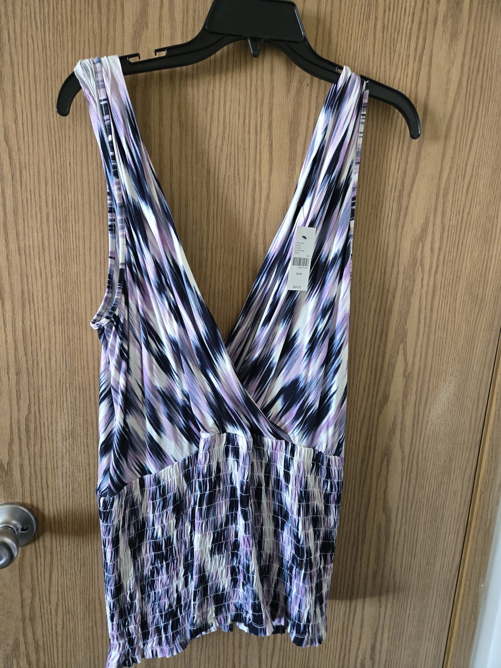 Lane Bryant Purple, Black & White Patterned Sleeveless Blouse